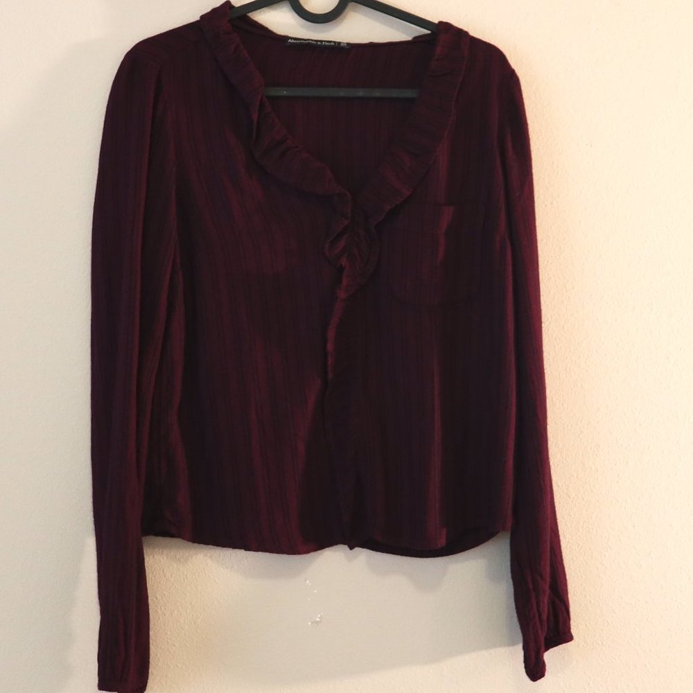 Abercrombie & Fitch Long Sleeved Burgundy Top with Ruffle